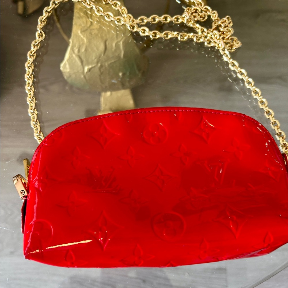 LOUIS VUITTON Pochette Cosmetic Pouch MonogramVernis custom colored Red …